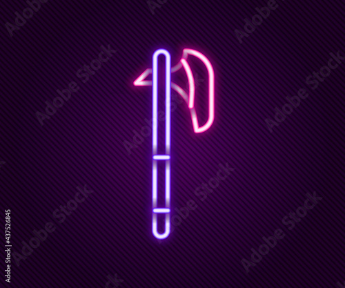 Glowing neon line Medieval axe icon isolated on black background. Battle axe, executioner axe. Medieval weapon. Colorful outline concept. Vector