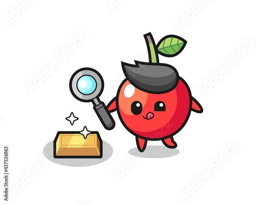 cherry character is checking the authenticity of the gold bullion