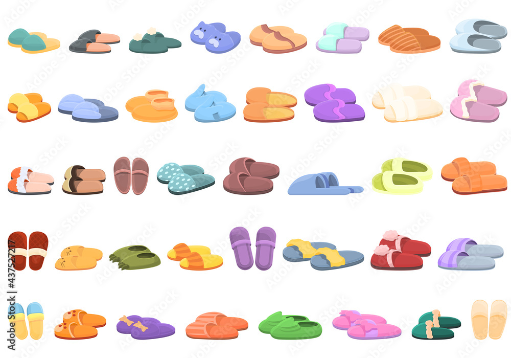 Home slippers icons set. Cartoon set of home slippers vector icons for web design