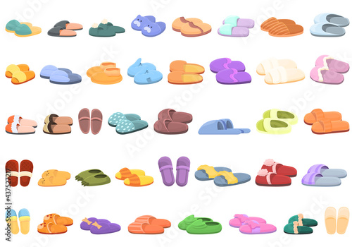 Home slippers icons set. Cartoon set of home slippers vector icons for web design