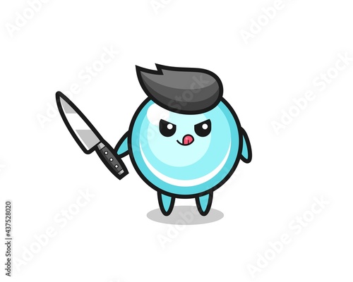 cute bubble mascot as a psychopath holding a knife