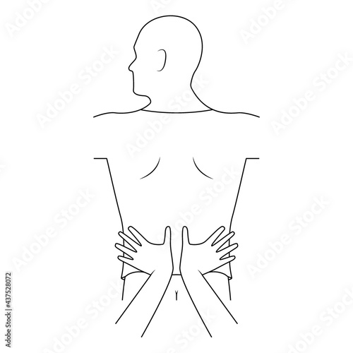 Massage. Yumeiho therapy line. Instructions for performing massage techniques, kneading the muscles of the lower back. Simple vector illustration for physical therapy guidelines, websites and prints.