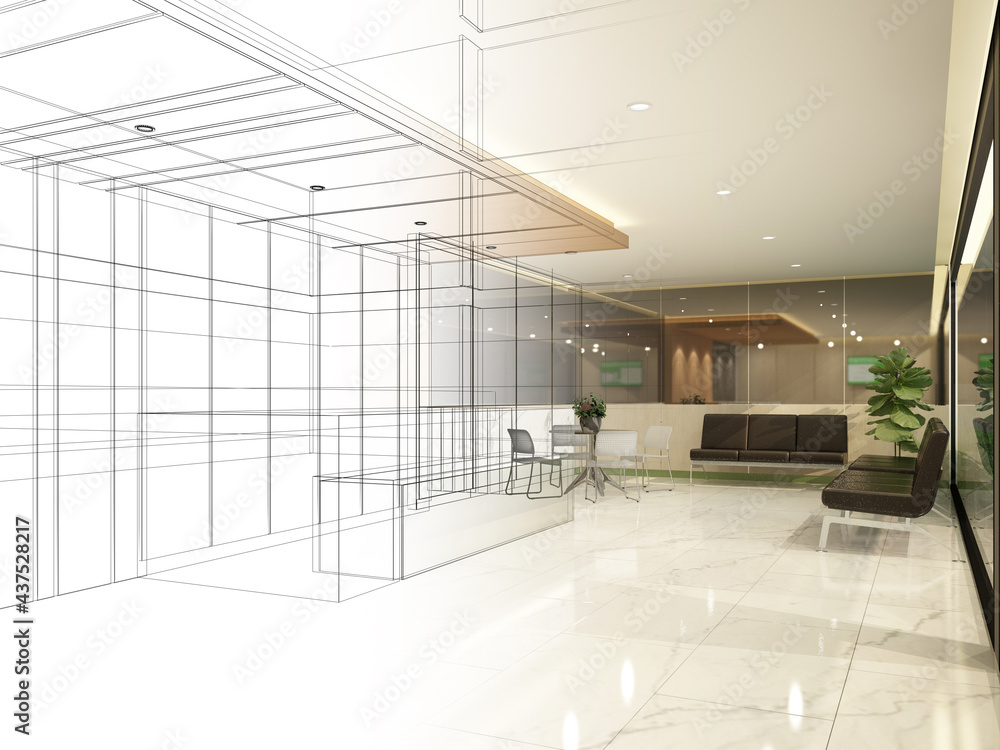 Sketch design of interior reception Sketch design of interior reception