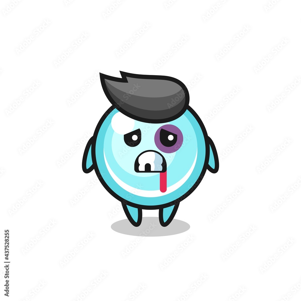 injured bubble character with a bruised face injured bubble character with a bruised face