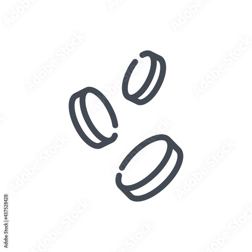 Falling coins line icon. Money coin going down vector outline sign.