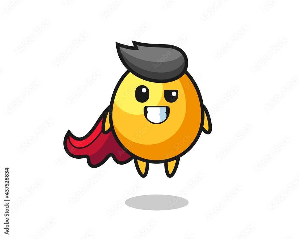 the cute golden egg character as a flying superhero