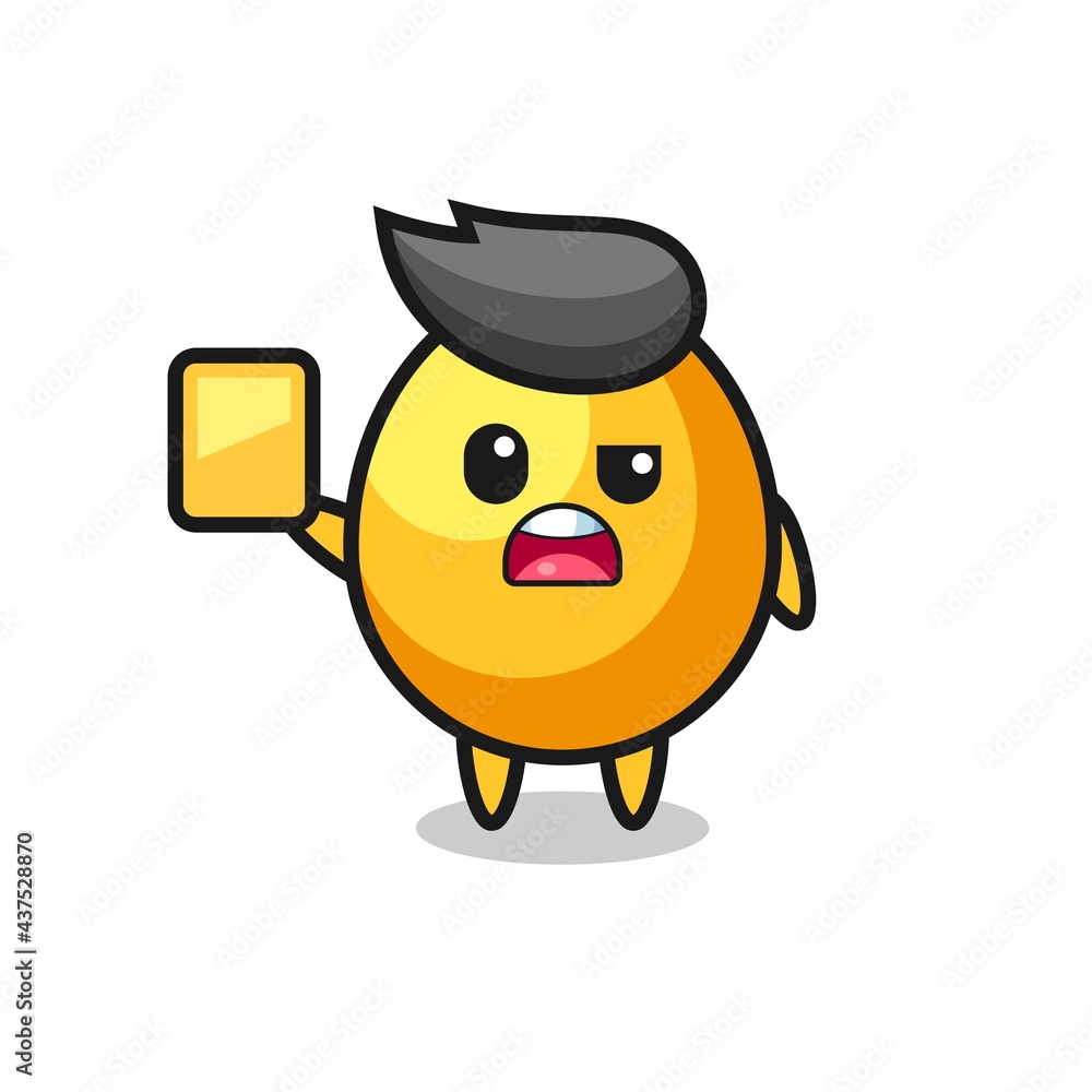 cartoon golden egg character as a football referee giving a yellow card