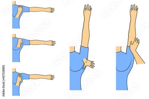 Massage. Yumeiho therapy set. Instructions for performing massage techniques, kneading the pectoral muscles. Simple vector illustration for physical therapy guidelines, websites and prints.