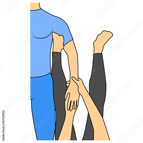 Massage. Yumeiho therapy. Instructions for performing massage techniques, mobilization of hand joints. Simple vector illustration for physical therapy guidelines, websites and prints.