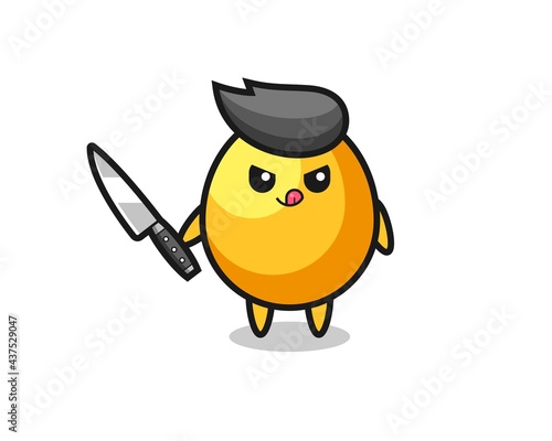 cute golden egg mascot as a psychopath holding a knife