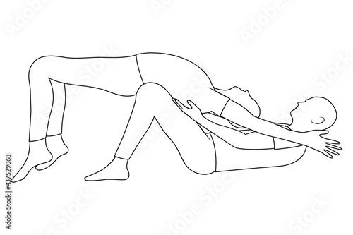 Massage. Yumeiho therapy line. Instructions for performing massage techniques, stretching the abdominal and back muscles. Simple vector illustration for physical therapy guidelines, websites and