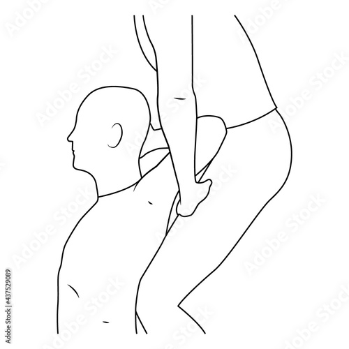 Massage. Yumeiho therapy line. Instructions for performing massage techniques, stretching breast muscles. Simple vector illustration for physical therapy guidelines, websites and prints.