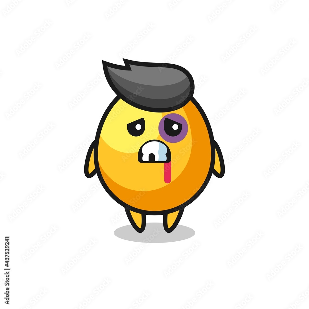 injured golden egg character with a bruised face