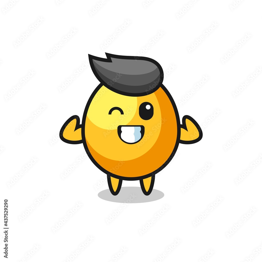 the muscular golden egg character is posing showing his muscles