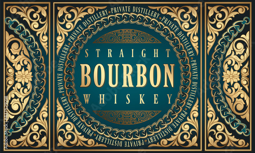 Bourbon whiskey - golden ornate vintage decorative label