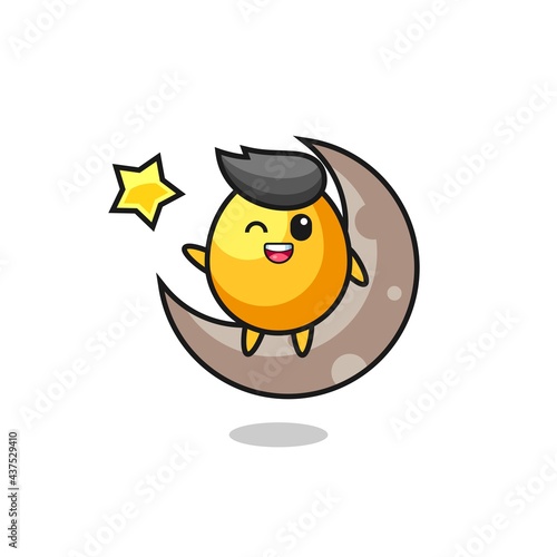 illustration of golden egg cartoon sitting on the half moon © heriyusuf