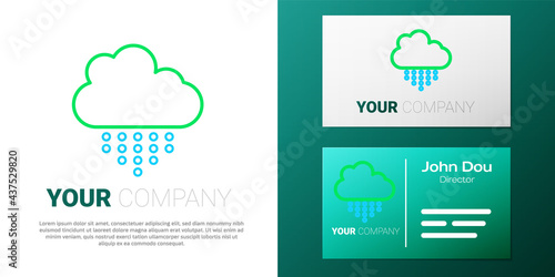 Line Cloud with rain icon isolated on white background. Rain cloud precipitation with rain drops. Colorful outline concept. Vector