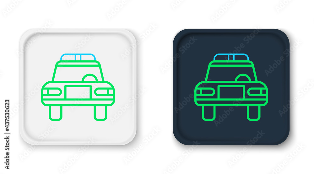 Line Police car and police flasher icon isolated on white background. Emergency flashing siren. Colorful outline concept. Vector Line Police car and police flasher icon isolated on white background. Emergency flashing siren. Colorful outline concept. Vector