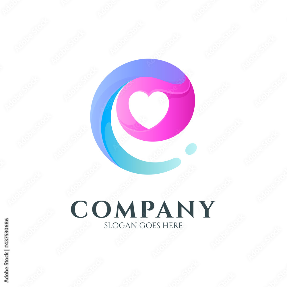 Vector logo of letter e and heart with gradient style Vector logo of letter e and heart with gradient style