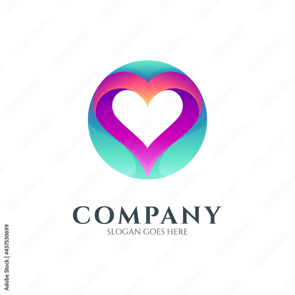 Vector logo of circle and heart with colorful gradient style