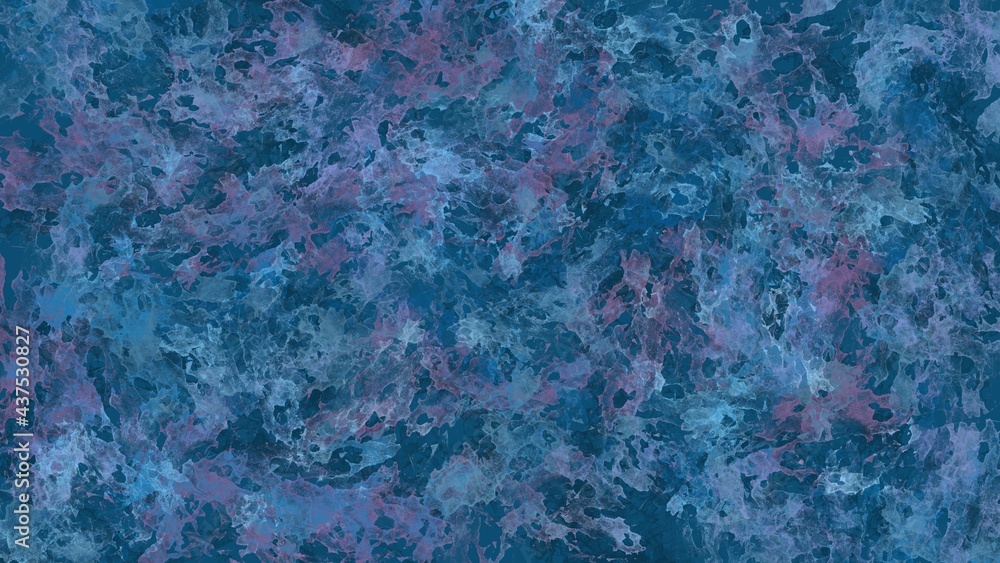 Obraz premium Dark abstract desktop background of light blue and lilac blurry texture spots on a dark blue background.