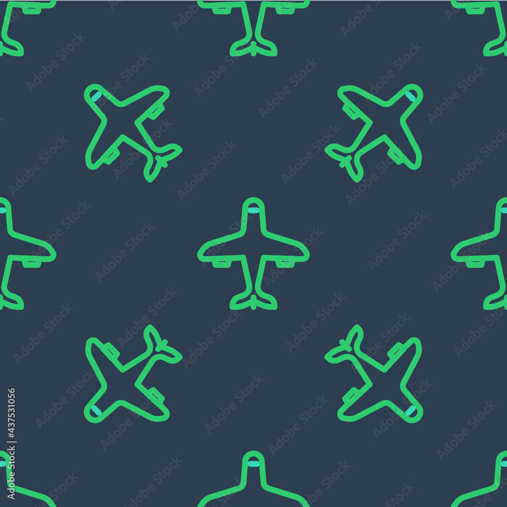Line Plane icon isolated seamless pattern on blue background. Flying airplane icon. Airliner sign. Vector Line Plane icon isolated seamless pattern on blue background. Flying airplane icon. Airliner sign. Vector