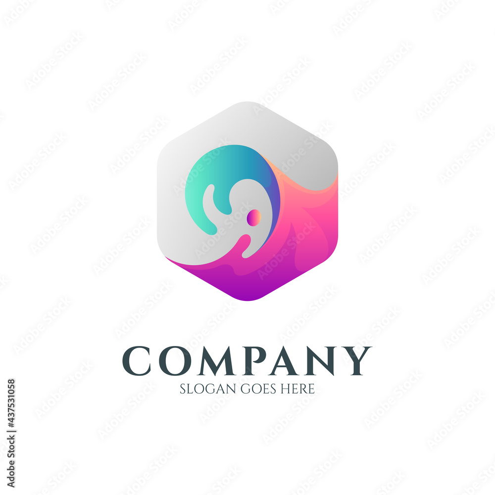 Hexagon and wave logo template ready for use Hexagon and wave logo template ready for use