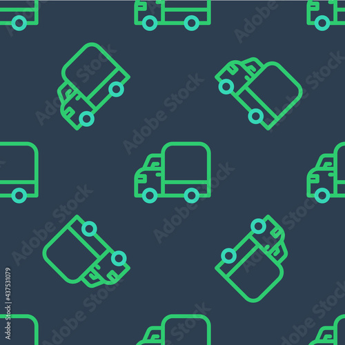 Line Delivery cargo truck vehicle icon isolated seamless pattern on blue background. Vector © Kostiantyn