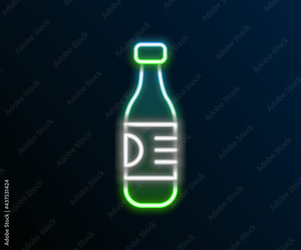 Glowing neon line Bottle of water icon isolated on black background. Soda aqua drink sign. Colorful outline concept. Vector Glowing neon line Bottle of water icon isolated on black background. Soda aqua drink sign. Colorful outline concept. Vector