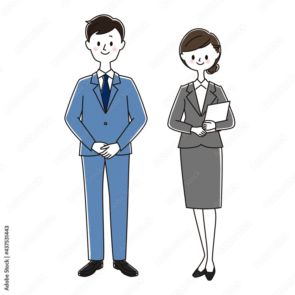 ビジネスマン 資料を手に持つ女性と手を前に組む男性 Stock Vector Adobe Stock