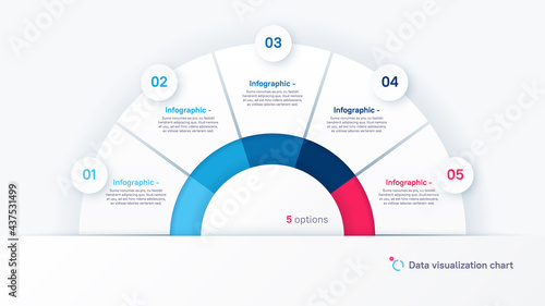 Vector round infographic chart template in the form of semicircle divided by five parts