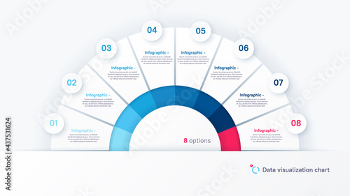 Vector round infographic chart template in the form of semicircle divided by eight parts