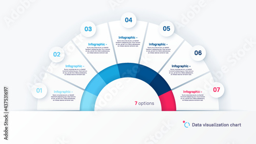 Vector round infographic chart template in the form of semicircle divided by seven parts