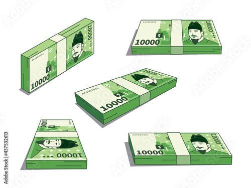 Korean currency, Various angles set of paper money. South Korean 10,000 won.
