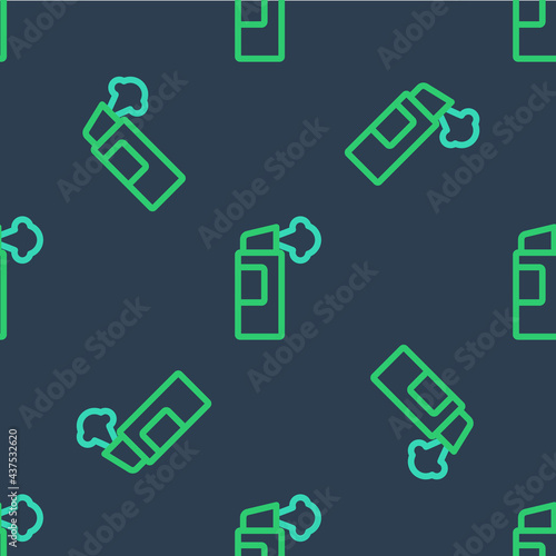 Line Pepper spray icon isolated seamless pattern on blue background. OC gas. Capsicum self defense aerosol. Vector