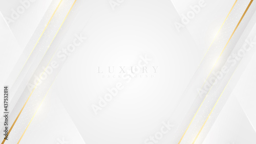 Elegant white shade background with line golden elements. Realistic luxury paper cut style 3d modern concept. vector illustration for design.