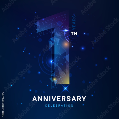  1 years anniversary logo template geometric line with star. Poster template for Celebrating 1th event