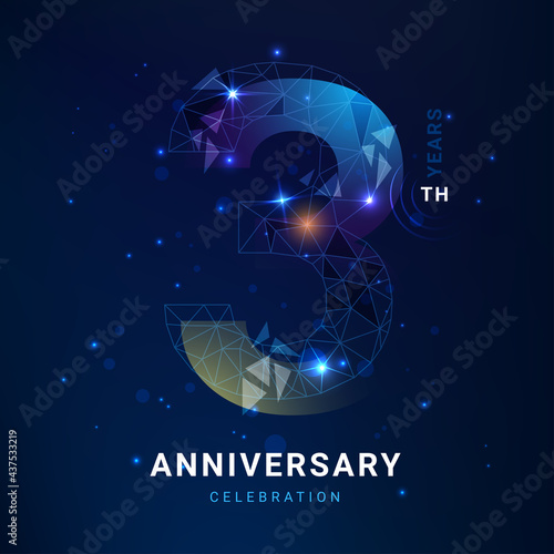  3 years anniversary logo template geometric line with star. Poster template for Celebrating 3th event