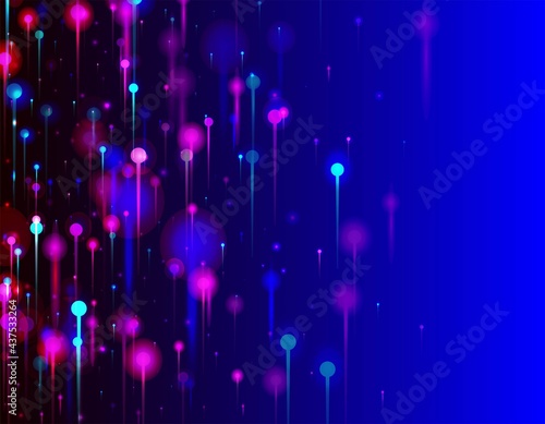 Blue Pink Purple Abstract Wallpaper. Artificial Intelligence Big Data Internet Technology Background. Network Scientific Banner. Neon Light Glow Particles. Social Science Fiber Optics Light Pins.
