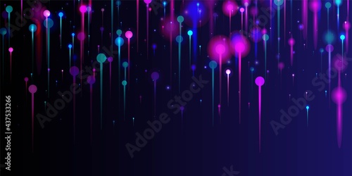 Blue Pink Purple Modern Wallpaper. Big Data Artificial Intelligence Internet Futuristic Background. Network Scientific Banner. Neon Light Glow Particles. Fiber Optics Social Science Light Pins.