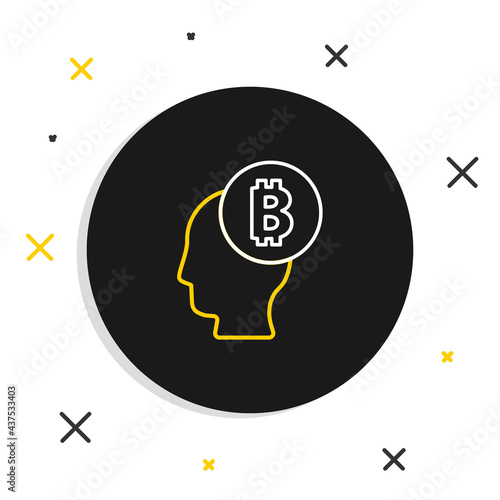 Line Bitcoin think icon isolated on white background. Cryptocurrency head. Blockchain technology, digital money market, cryptocoin wallet. Colorful outline concept. Vector