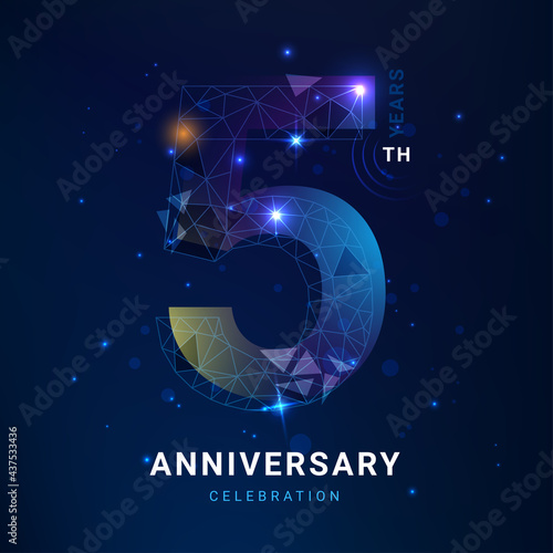 5 years anniversary logo template geometric line with star. Poster template for Celebrating 5th event