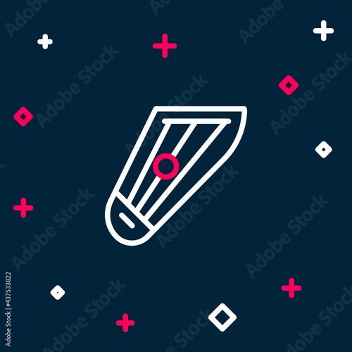 Line Musical instrument kankles icon isolated on blue background. Colorful outline concept. Vector
