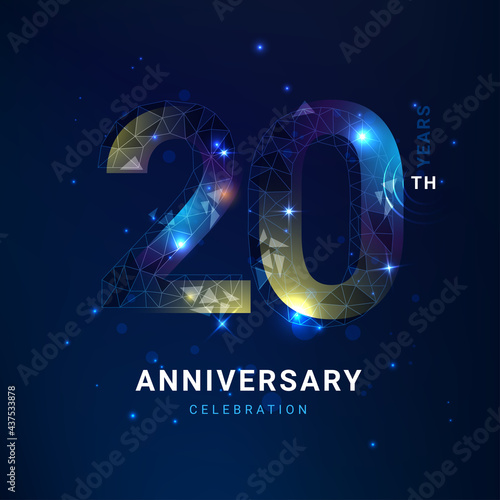 20 years anniversary logo template geometric line with star. Poster template for Celebrating 20th event