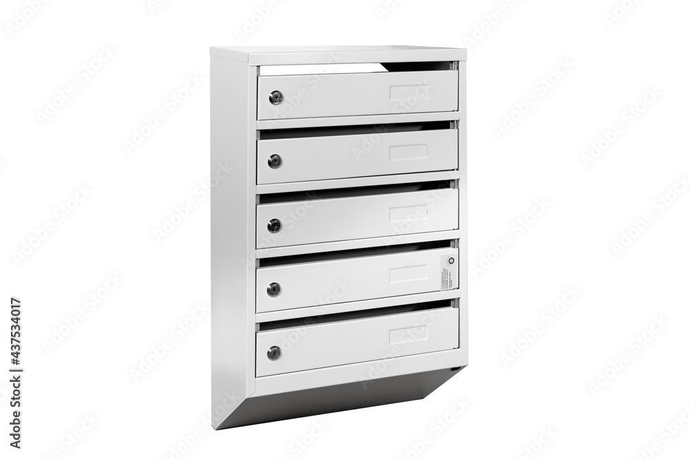 Mail boxes filled of leaflets and letters. Shallow DOF,Mailboxes and Lock in Rows at Entrance