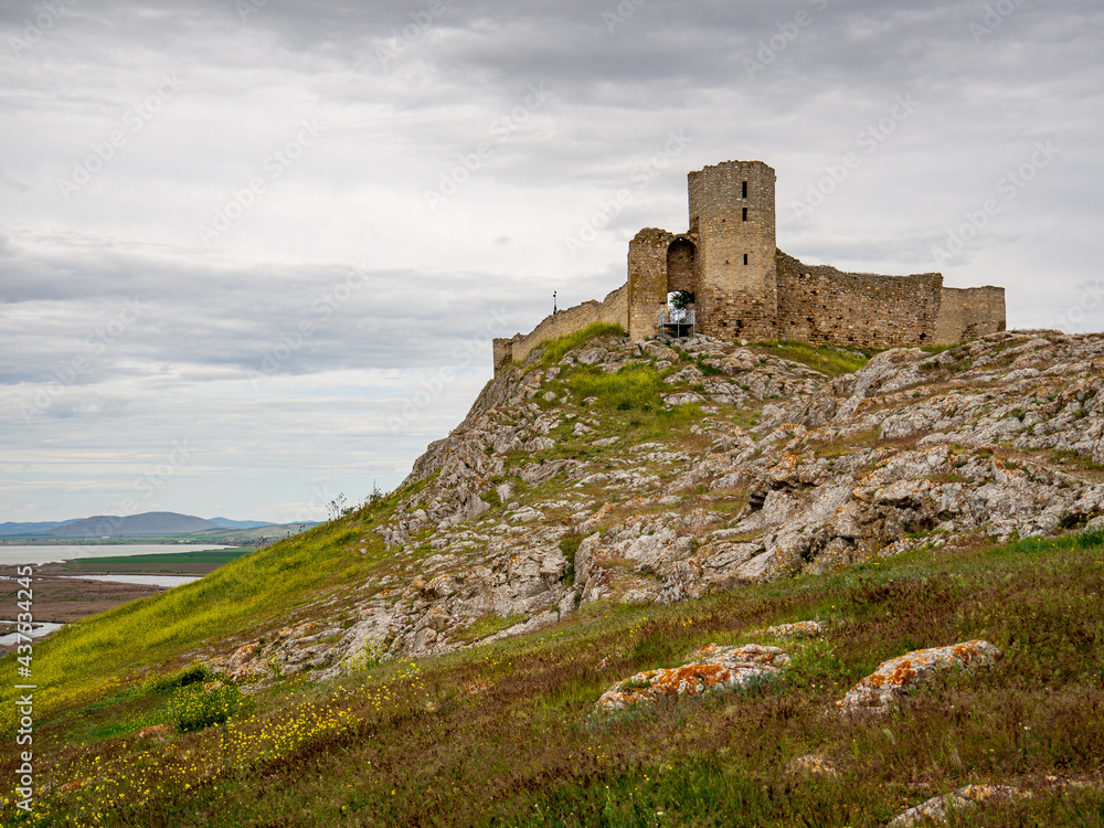 ruins of enisala castle on top of a hill, dobrogea region, romania
