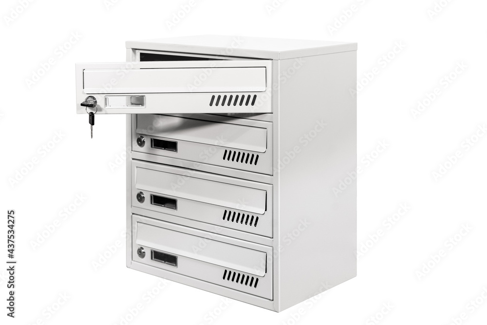 Mail boxes filled of leaflets and letters. Shallow DOF,Mailboxes and Lock in Rows at Entrance Mail boxes filled of leaflets and letters. Shallow DOF,Mailboxes and Lock in Rows at Entrance