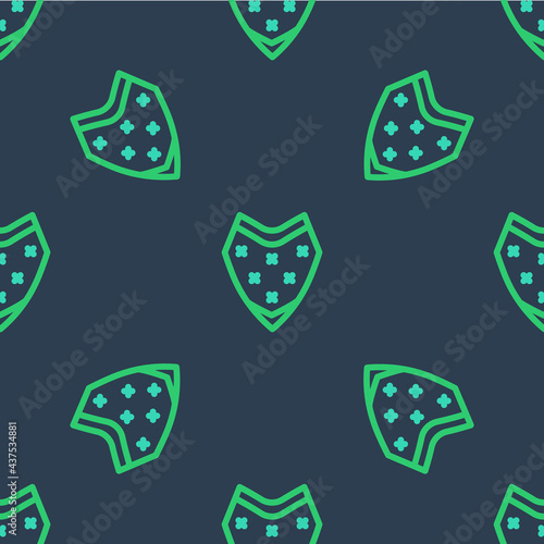 Line Traditional mexican poncho clothing icon isolated seamless pattern on blue background. Vector