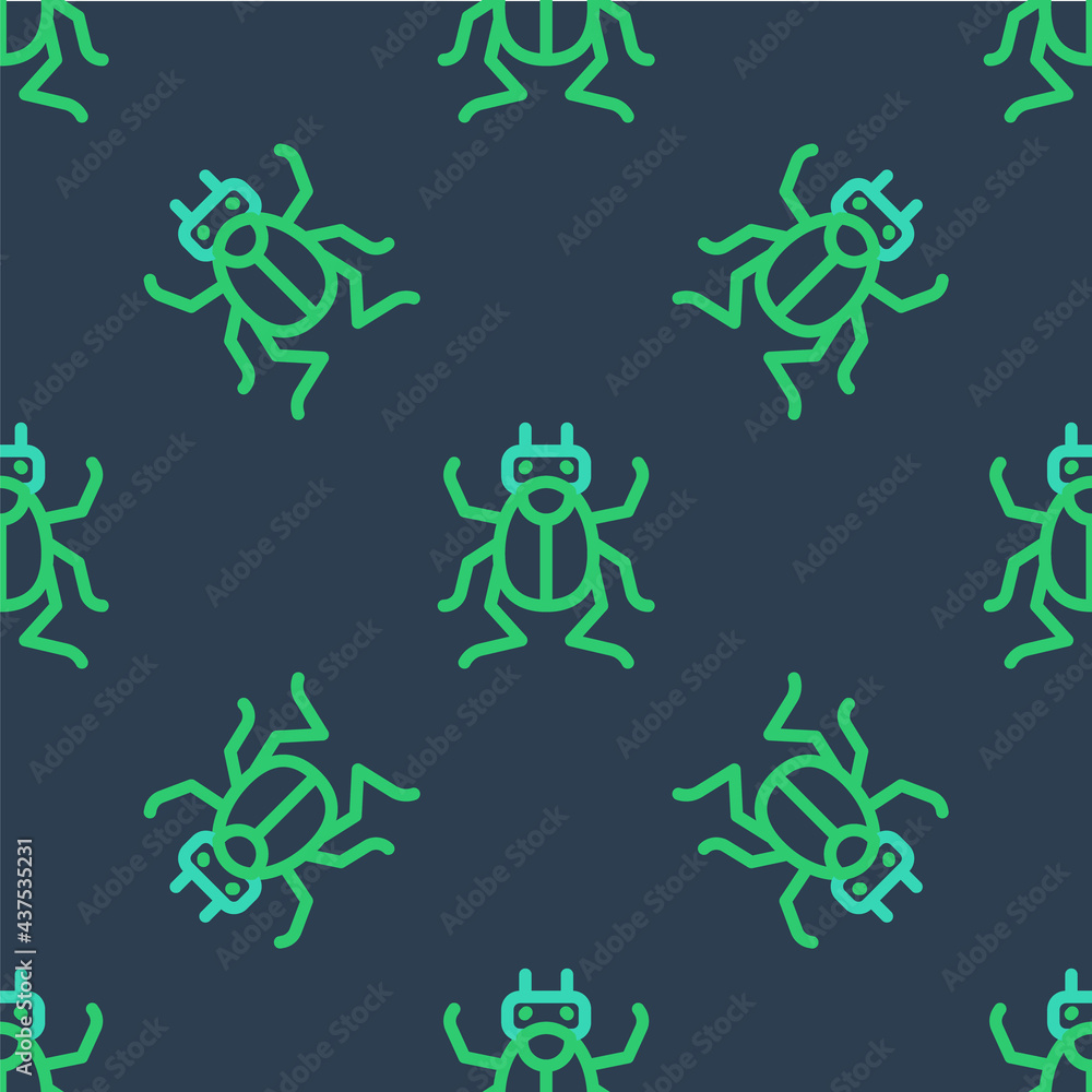 Fototapeta premium Line Beetle bug icon isolated seamless pattern on blue background. Vector