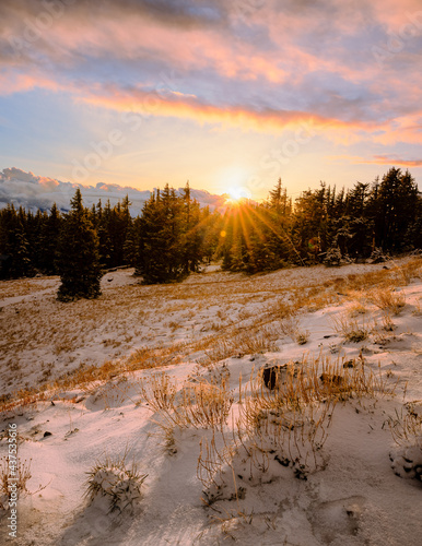 sunset in the mountains photo